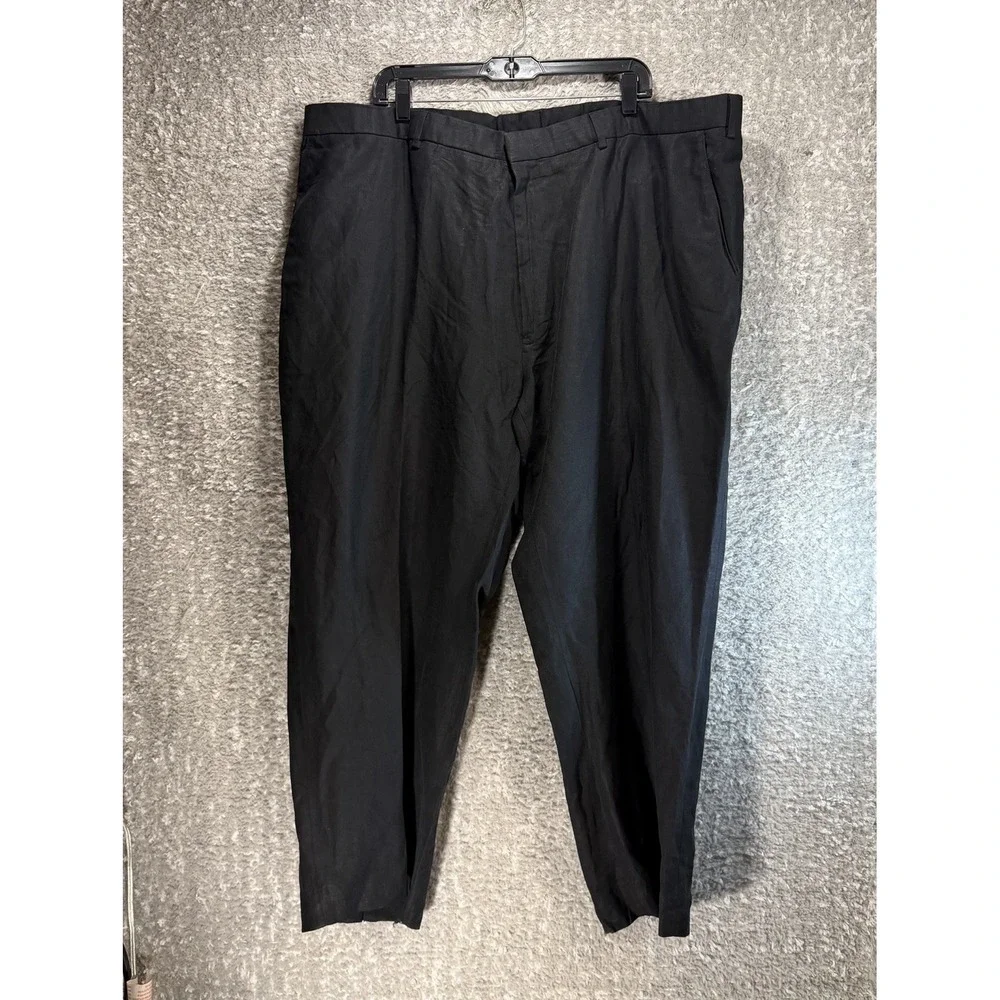 Vintage Polo By Ralph Lauren Pants Linen Silk Blend Flat Front Trousers Black 44